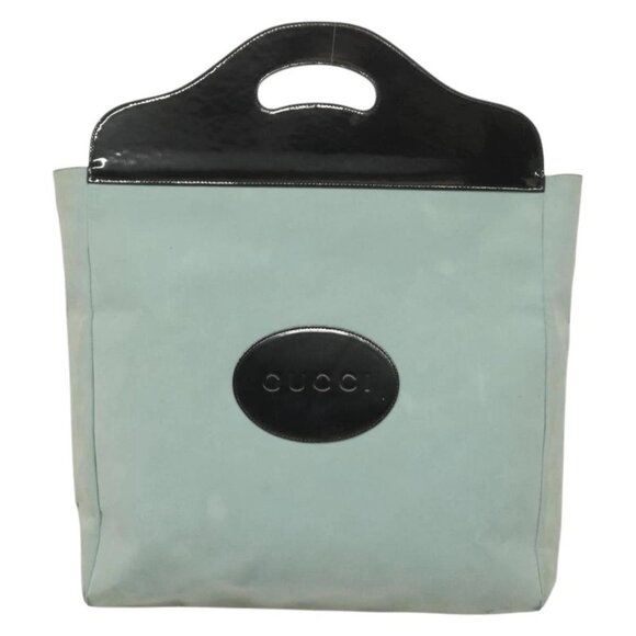 GUCCI Hand Bag Suede Light Blue Black 002 8000 Auth - Picture 10 of 15